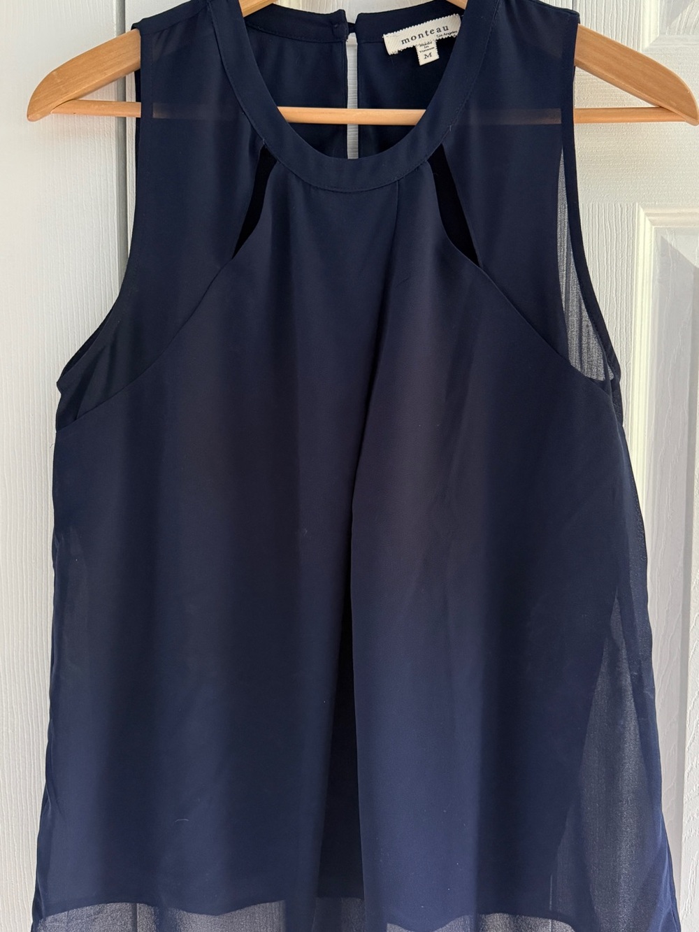 Monteau Navy Chiffon Sleeveless Top
